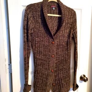Classic longline cardigan with Elbow patch Heather brown size LG